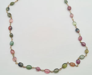 0282: Vintage: 9ct Gold 27 Tourmaline Beads Rainbow Necklace (48cm)