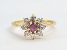 Load image into Gallery viewer, 0300: Vintage: 18ct Gold Rich Red Ruby 8 Diamonds (0.4ct) Daisy Ring- superb, sparkling, beauty
