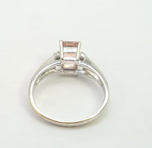 Load image into Gallery viewer, 0351: Vintage: 14ct White Gold Emerald Cut Pink Morganite Diamonds Cocktail Ring
