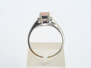 0351: Vintage: 14ct White Gold Emerald Cut Pink Morganite Diamonds Cocktail Ring