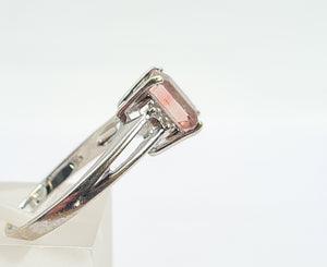 0351: Vintage: 14ct White Gold Emerald Cut Pink Morganite Diamonds Cocktail Ring