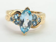 Load image into Gallery viewer, 0377: Vintage; Statement 9ct Gold  7 Swiss Blue Topaz Cocktail Ring-
