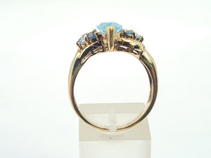 0377: Vintage; Statement 9ct Gold  7 Swiss Blue Topaz Cocktail Ring-