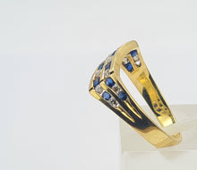 Load image into Gallery viewer, 0260: Vintage: 18ct Gold Cornflower Blue Sapphires Diamonds Wishbone/Stacker Ring
