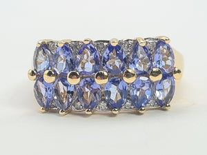 0331: Vintage: 9ct Gold Blue Tanzanites Diamonds Tiered Cocktail Ring- FAB