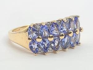 0331: Vintage: 9ct Gold Blue Tanzanites Diamonds Tiered Cocktail Ring- FAB