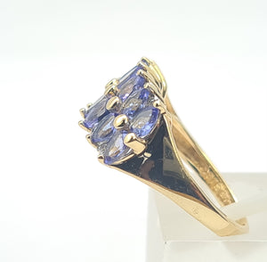 0331: Vintage: 9ct Gold Blue Tanzanites Diamonds Tiered Cocktail Ring- FAB