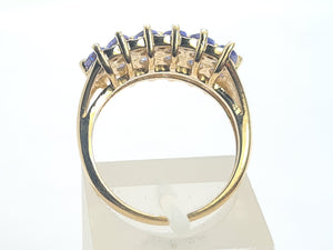 0331: Vintage: 9ct Gold Blue Tanzanites Diamonds Tiered Cocktail Ring- FAB