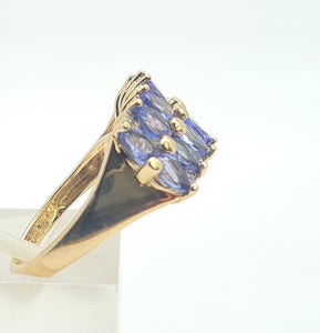 0331: Vintage: 9ct Gold Blue Tanzanites Diamonds Tiered Cocktail Ring- FAB