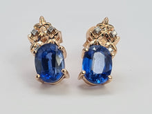 Load image into Gallery viewer, 0202: Vintage: 9ct Gold Blue Spinel Diamonds Stud Earrings- good weight, lovely combination
