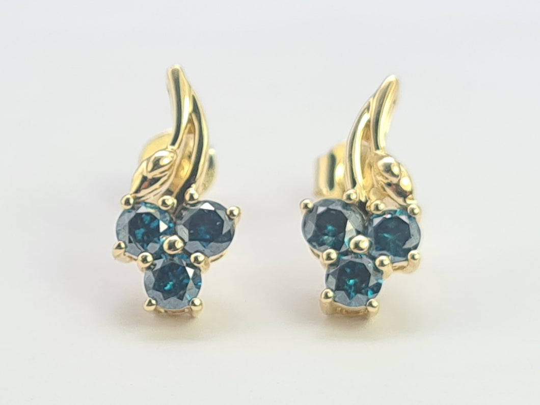 0212: Vintage: 9ct Gold Blue Diamonds Earrings- exquisite, nice weight