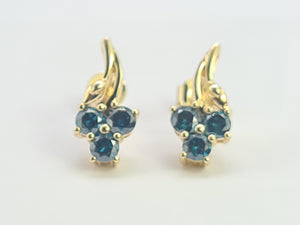 0212: Vintage: 9ct Gold Blue Diamonds Earrings- exquisite, nice weight