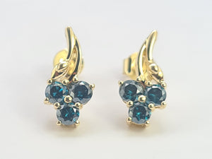 0212: Vintage: 9ct Gold Blue Diamonds Earrings- exquisite, nice weight