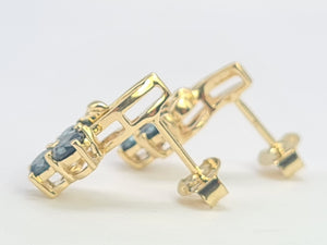 0212: Vintage: 9ct Gold Blue Diamonds Earrings- exquisite, nice weight