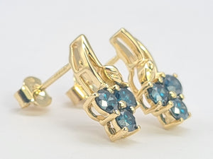 0212: Vintage: 9ct Gold Blue Diamonds Earrings- exquisite, nice weight