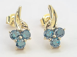 0212: Vintage: 9ct Gold Blue Diamonds Earrings- exquisite, nice weight