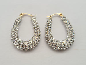 0508: Vintage: Large 9ct Gold Diamante Creole Hooped Earrings