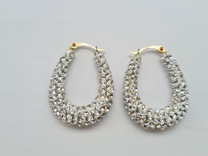 0508: Vintage: Large 9ct Gold Diamante Creole Hooped Earrings