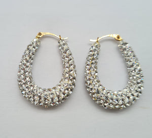 0508: Vintage: Large 9ct Gold Diamante Creole Hooped Earrings