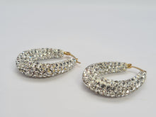 Load image into Gallery viewer, 0508: Vintage: Large 9ct Gold Diamante Creole Hooped Earrings
