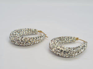 0508: Vintage: Large 9ct Gold Diamante Creole Hooped Earrings