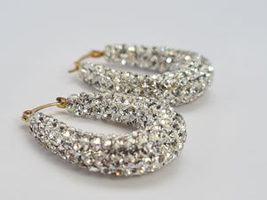 0508: Vintage: Large 9ct Gold Diamante Creole Hooped Earrings