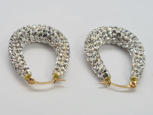 0508: Vintage: Large 9ct Gold Diamante Creole Hooped Earrings