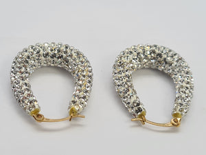 0508: Vintage: Large 9ct Gold Diamante Creole Hooped Earrings