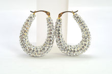 Load image into Gallery viewer, 0508: Vintage: Large 9ct Gold Diamante Creole Hooped Earrings
