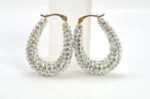 0508: Vintage: Large 9ct Gold Diamante Creole Hooped Earrings