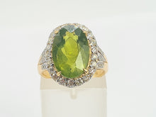 Load image into Gallery viewer, 0023: Vintage: 18ct Gold Voluptuous Peridot Brilliant Cut Diamonds Cluster Ring
