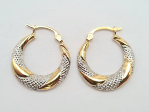 0442: Vintage: 9ct Gold Mixed Gold Hooped Earrings