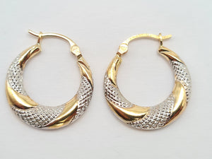 0442: Vintage: 9ct Gold Mixed Gold Hooped Earrings