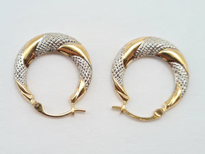 0442: Vintage: 9ct Gold Mixed Gold Hooped Earrings