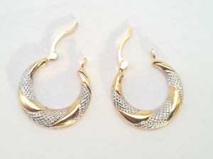 0442: Vintage: 9ct Gold Mixed Gold Hooped Earrings