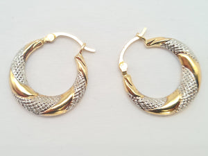 0442: Vintage: 9ct Gold Mixed Gold Hooped Earrings