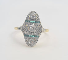 Load image into Gallery viewer, 6166: Antique: 18ct Gold Art Deco Emerald Diamonds Panel Ring

