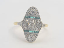 Load image into Gallery viewer, 6166: Antique: 18ct Gold Art Deco Emerald Diamonds Panel Ring
