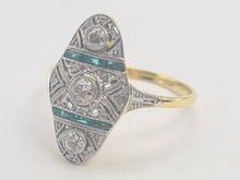 Load image into Gallery viewer, 6166: Antique: 18ct Gold Art Deco Emerald Diamonds Panel Ring
