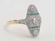 Load image into Gallery viewer, 6166: Antique: 18ct Gold Art Deco Emerald Diamonds Panel Ring

