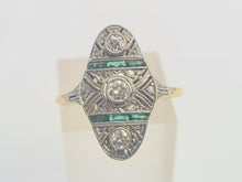 Load image into Gallery viewer, 6166: Antique: 18ct Gold Art Deco Emerald Diamonds Panel Ring
