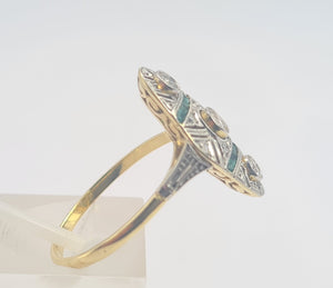 6166: Antique: 18ct Gold Art Deco Emerald Diamonds Panel Ring