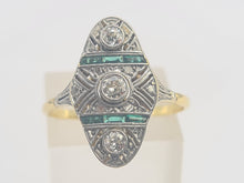 Load image into Gallery viewer, 6166: Antique: 18ct Gold Art Deco Emerald Diamonds Panel Ring
