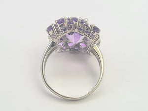 0309: Vintage: Statement 9ct White Gold Lilac Amethysts Diamonds Cocktail Ring-