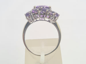 0309: Vintage: Statement 9ct White Gold Lilac Amethysts Diamonds Cocktail Ring-