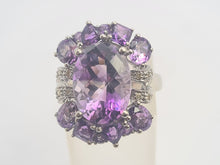 Load image into Gallery viewer, 0309: Vintage: Statement 9ct White Gold Lilac Amethysts Diamonds Cocktail Ring-
