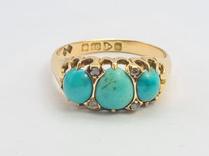 0540: Antique: 18ct  Gold Turquoises Rose Cut Diamonds - Date Mark 1911