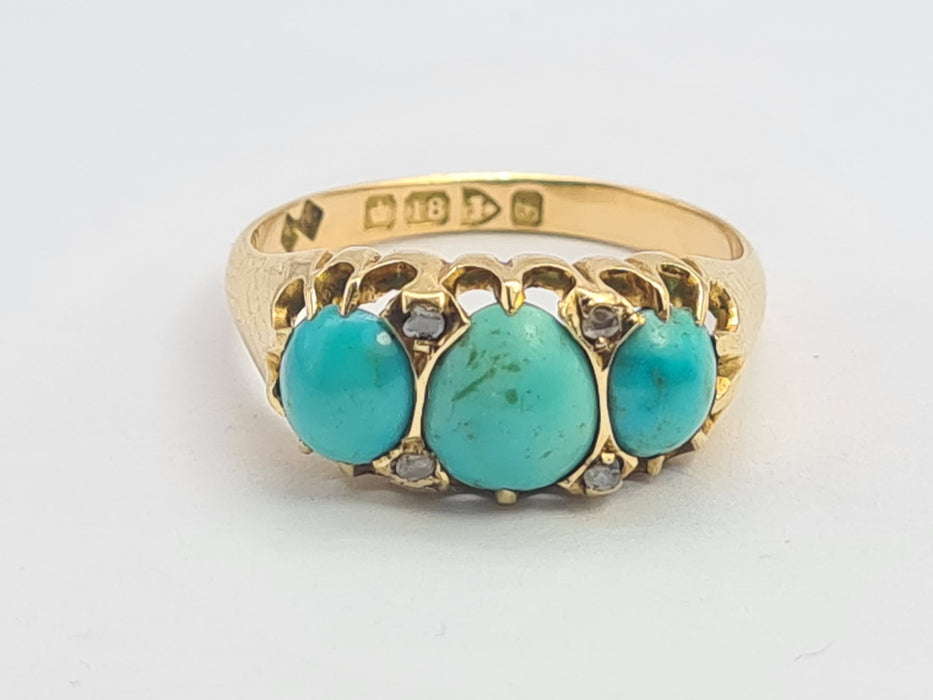 6192 Antique: 18ct  Gold Turquoises Rose Cut Diamonds - From 1911
