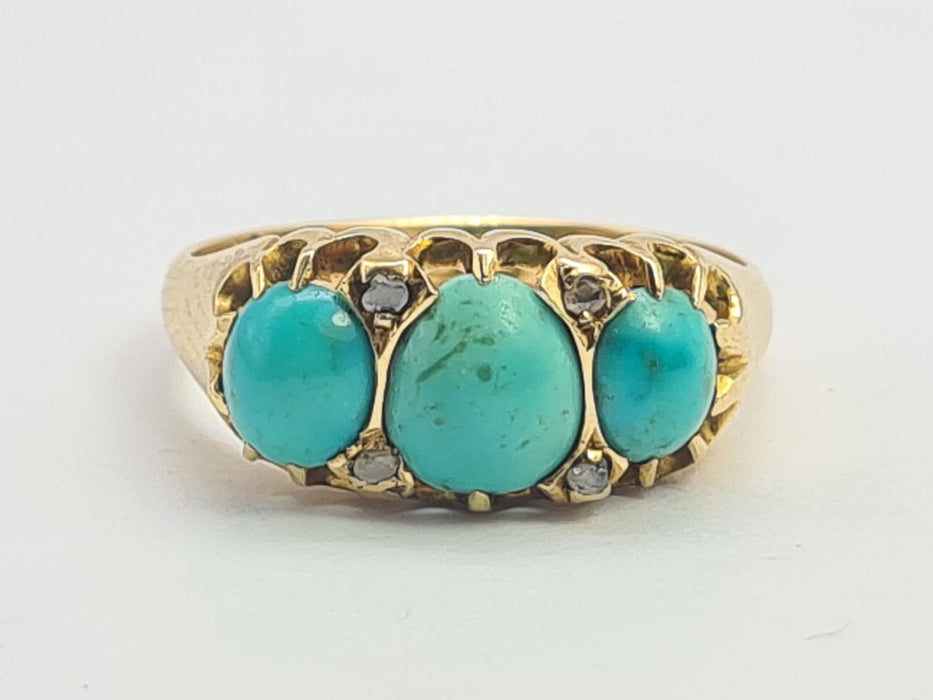6192 Antique: 18ct  Gold Turquoises Rose Cut Diamonds - From 1911