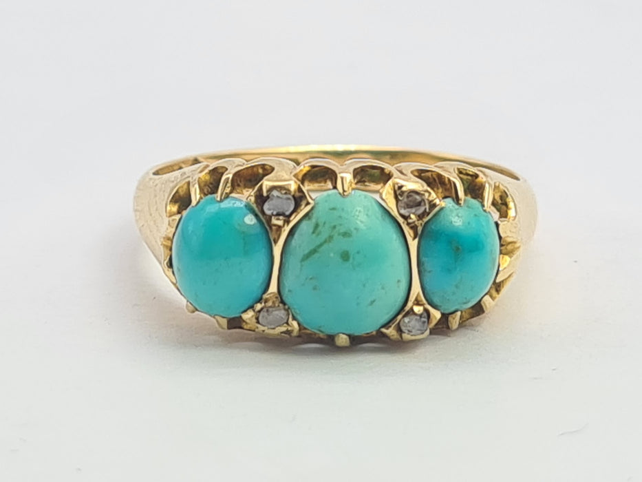6192 Antique: 18ct  Gold Turquoises Rose Cut Diamonds - From 1911